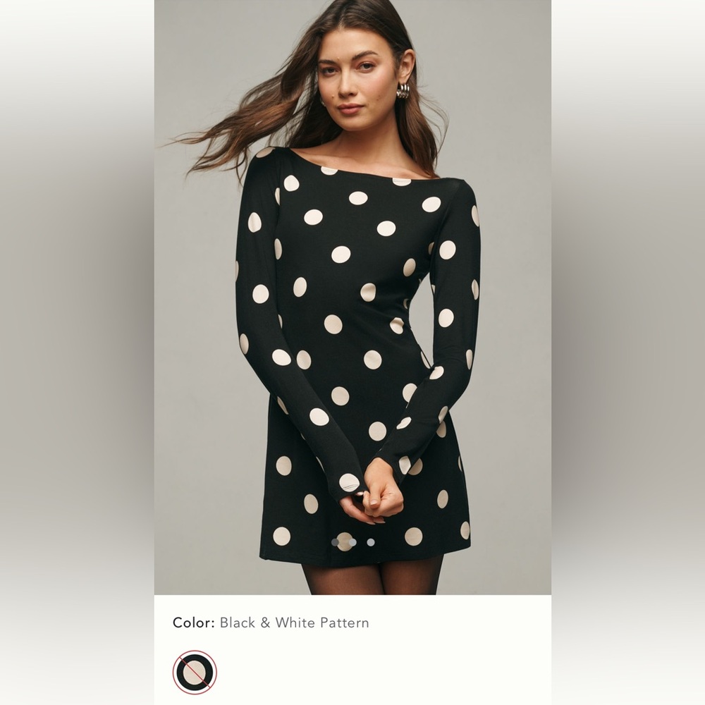Reformation Black and White Polka Dot Long Sleeve Dress